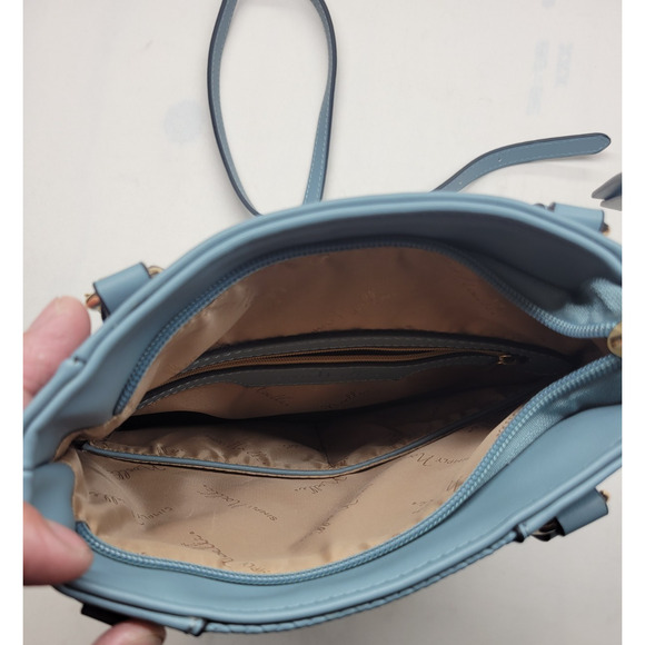 Simply Noelle Purse Handbag Crossbody Blue Woven Vegan Leather Zipper Adjustable - Picture 13 of 14